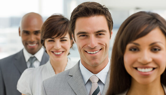 Closeup portrait of happy business group